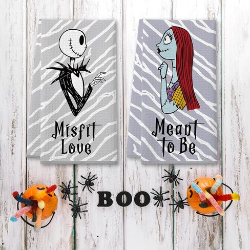 Cheroloven Nightmare Before Christmas مناشف المطبخ، ديكورات حمام المطبخ للهالوين، عبوتان من مناشف اليد المضحكة للهالوين، جاك سالي ديكور المنزل القوطي in Saudi Arabia