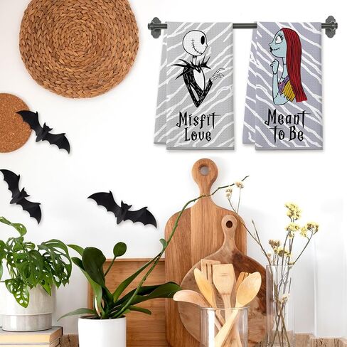 Cheroloven Nightmare Before Christmas مناشف المطبخ، ديكورات حمام المطبخ للهالوين، عبوتان من مناشف اليد المضحكة للهالوين، جاك سالي ديكور المنزل القوطي in Saudi Arabia
