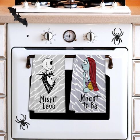 Cheroloven Nightmare Before Christmas مناشف المطبخ، ديكورات حمام المطبخ للهالوين، عبوتان من مناشف اليد المضحكة للهالوين، جاك سالي ديكور المنزل القوطي in Saudi Arabia