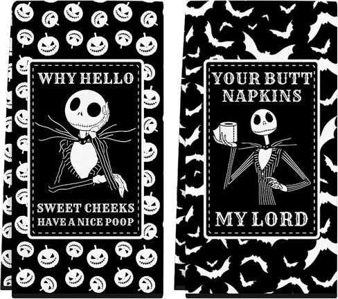 Cheroloven Nightmare Before Christmas مناشف المطبخ، ديكورات حمام المطبخ للهالوين، عبوتان من مناشف اليد المضحكة للهالوين، جاك سالي ديكور المنزل القوطي in Saudi Arabia