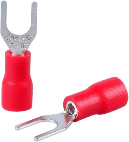 200PCS Insulated Fork Spade Wire Connectors, U-Type Electrical Wire Crimp Terminals Kit for 22-16AWG(0.5-1.5mm) Cable USA Screw#8 (Red) in Saudi Arabia