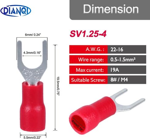 200PCS Insulated Fork Spade Wire Connectors, U-Type Electrical Wire Crimp Terminals Kit for 22-16AWG(0.5-1.5mm) Cable USA Screw#8 (Red) in Saudi Arabia