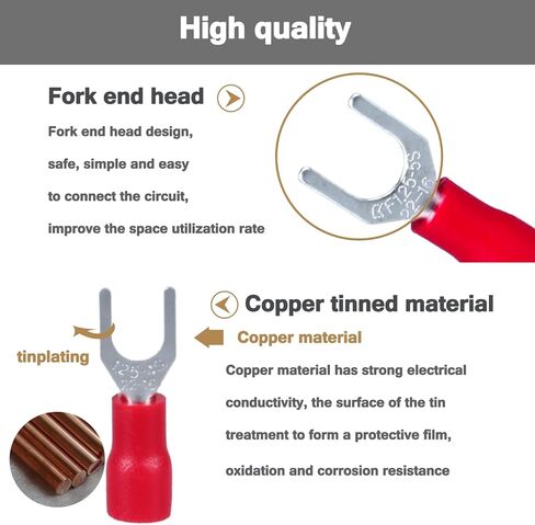 200PCS Insulated Fork Spade Wire Connectors, U-Type Electrical Wire Crimp Terminals Kit for 22-16AWG(0.5-1.5mm) Cable USA Screw#8 (Red) in Saudi Arabia