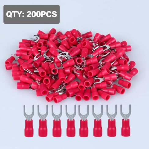 200PCS Insulated Fork Spade Wire Connectors, U-Type Electrical Wire Crimp Terminals Kit for 22-16AWG(0.5-1.5mm) Cable USA Screw#8 (Red) in Saudi Arabia