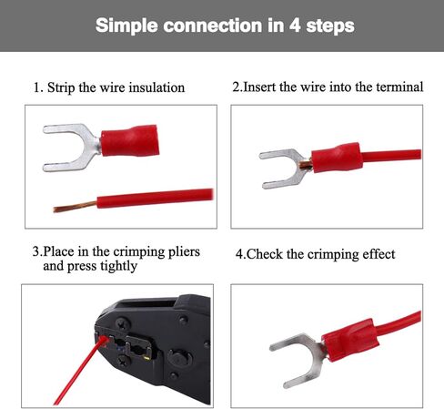 200PCS Insulated Fork Spade Wire Connectors, U-Type Electrical Wire Crimp Terminals Kit for 22-16AWG(0.5-1.5mm) Cable USA Screw#8 (Red) in Saudi Arabia