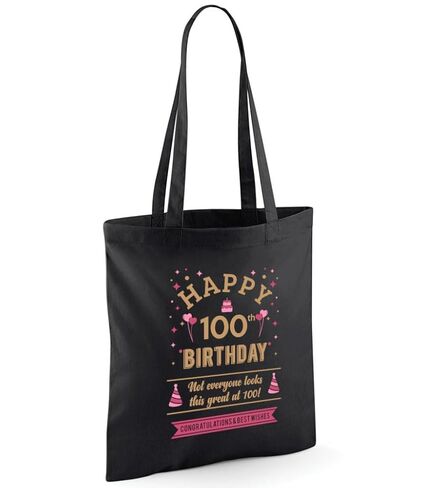 100th Birthday Gift Bag for Men Women Funny Gift Tote Shopping Bag Happy Birthday Keepsake Age 100 Present 15 inches x 16.5 inches (Pink, Happy Birthday Gift Bag) in Saudi Arabia