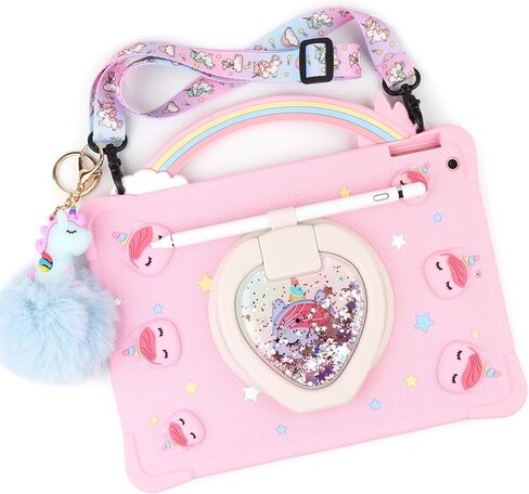 [Super Cute Rainbow Handle Unicorn Case] iPad Mini 5 2019/Mini 4 2015 (5th/4th Generation 7.9 inch) Pop it Case Cover for Kids Girls with Hand Strap and 360° Rotating Stand - Purple in Saudi Arabia