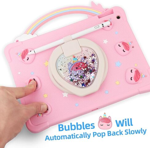 [Super Cute Rainbow Handle Unicorn Case] iPad Mini 5 2019/Mini 4 2015 (5th/4th Generation 7.9 inch) Pop it Case Cover for Kids Girls with Hand Strap and 360° Rotating Stand - Purple in Saudi Arabia
