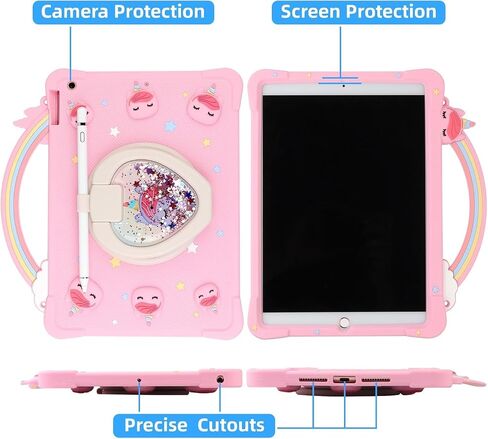 [Super Cute Rainbow Handle Unicorn Case] iPad Mini 5 2019/Mini 4 2015 (5th/4th Generation 7.9 inch) Pop it Case Cover for Kids Girls with Hand Strap and 360° Rotating Stand - Purple in Saudi Arabia