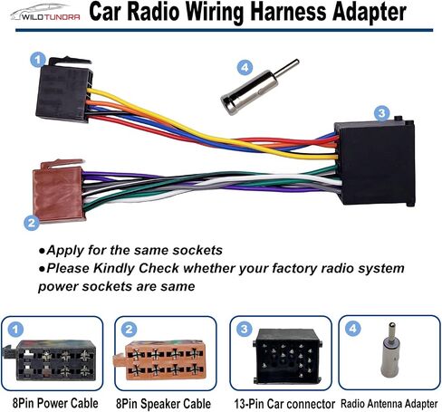 WildTundra Universal Car Stereo Female Socket Radio ISO Wiring Harness Adapter, Car Audio Video Wire Cable Power Speaker Connector (2pcs) in Kuwait