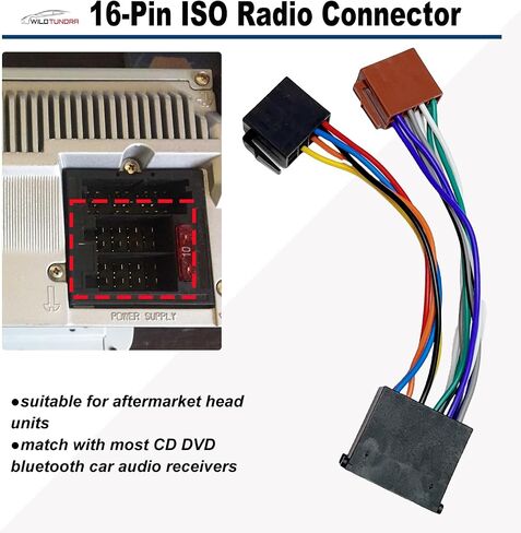 WildTundra Universal Car Stereo Female Socket Radio ISO Wiring Harness Adapter, Car Audio Video Wire Cable Power Speaker Connector (2pcs) in Kuwait