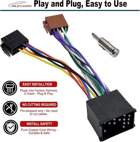 WildTundra Universal Car Stereo Female Socket Radio ISO Wiring Harness Adapter, Car Audio Video Wire Cable Power Speaker Connector (2pcs) in Kuwait
