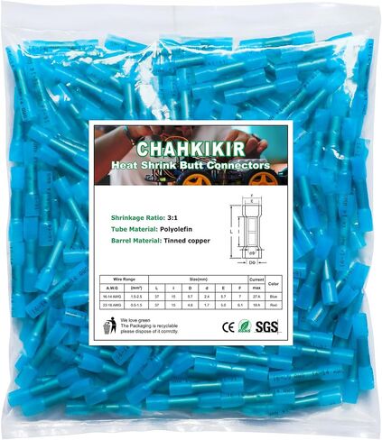 210PCS Heat Shrink Butt Connectors,16-14 Awg Blue Insulated Waterproof Electrical Wire Connectors,Tinned Red Copper,Automotive Marine Grade Wire Crimp Terminals Butt Splices for Boat,Cable, Wiring in Saudi Arabia