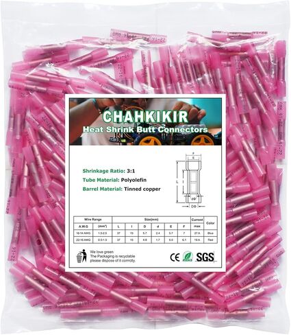 210PCS Heat Shrink Butt Connectors,16-14 Awg Blue Insulated Waterproof Electrical Wire Connectors,Tinned Red Copper,Automotive Marine Grade Wire Crimp Terminals Butt Splices for Boat,Cable, Wiring in Saudi Arabia