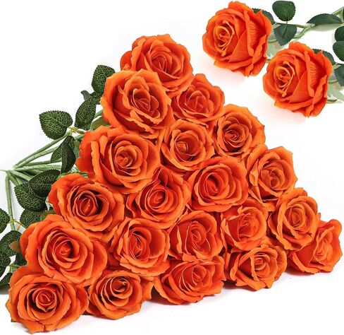 Alecono 𝟮𝟬𝙋𝙘𝙨 Fake Roses, 4in 𝘽𝙞𝙜 𝗩𝗲𝗹𝘃𝗲𝘁 Flower Head Champagne Roses Artificial Flowers with Stems for Wedding Decorations, Fake Roses Bouquet for DIY Home Party Decor in Kuwait