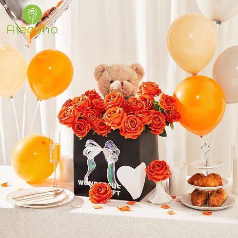 Alecono 𝟮𝟬𝙋𝙘𝙨 Fake Roses, 4in 𝘽𝙞𝙜 𝗩𝗲𝗹𝘃𝗲𝘁 Flower Head Champagne Roses Artificial Flowers with Stems for Wedding Decorations, Fake Roses Bouquet for DIY Home Party Decor in Kuwait