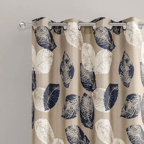 VOGOL Faux Linen Curtains 63 Inch Length, Orange Flowers Printed Solid Window Treatment, 2 Panels Light Filtering Grommet Drapes for Bay Window, 52 x 63, Orange & Green in Kuwait