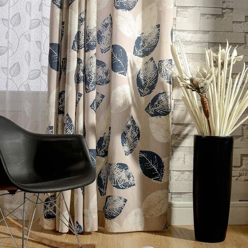 VOGOL Faux Linen Curtains 63 Inch Length, Orange Flowers Printed Solid Window Treatment, 2 Panels Light Filtering Grommet Drapes for Bay Window, 52 x 63, Orange & Green in Kuwait