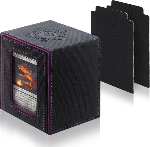RADWIMPS Deck Box For MTG Commander Deck, Fits 100+ Cards, Magnetic Card Box Organizer With 2 Dividers & Window Display, Perfect for Magic Commander TCG, CCG Cards (Black&Red) in Kuwait
