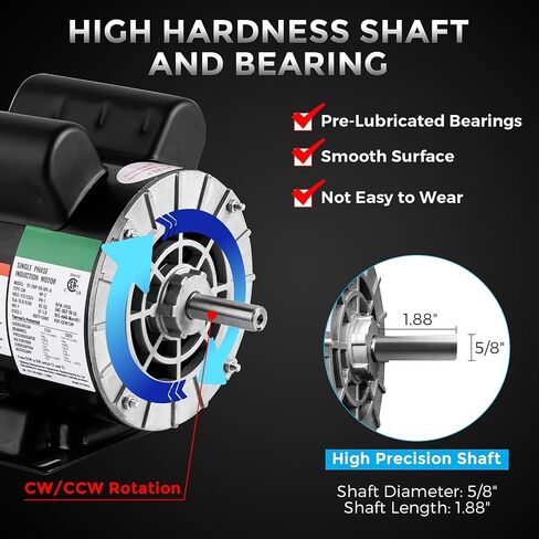 محرك ضاغط هواء SPL 2 HP، محرك كهربائي 3450 دورة في الدقيقة 56 إطارًا، 115/230 فولت، طول العمود 1.88 بوصة، عمود بمفتاح 5/8 بوصة، دوران مزدوج CW/CCW لمعدات الأغراض العامة لضاغط الهواء in Saudi Arabia