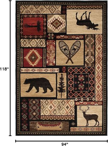 سجادة منطقة حمراء من Rustic Lodge Bear Moose Deer مقاس 5x8، 5'3"x7'7" 6913 in Kuwait
