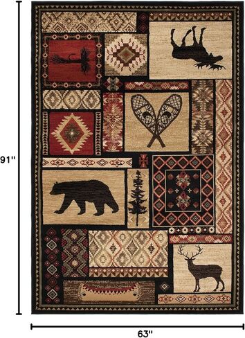 سجادة منطقة حمراء من Rustic Lodge Bear Moose Deer مقاس 5x8، 5'3"x7'7" 6913 in Kuwait
