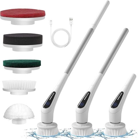 Electric Spin Scrubber, 2024 New Cordless Cleaning Brush, 380RPM-5 Replaceable Heads-1.5H Bathroom Power Scrubber Dual Speed with Adjustable & Detachable Handle for Bathtub Kitchen Floor Glass in Saudi Arabia