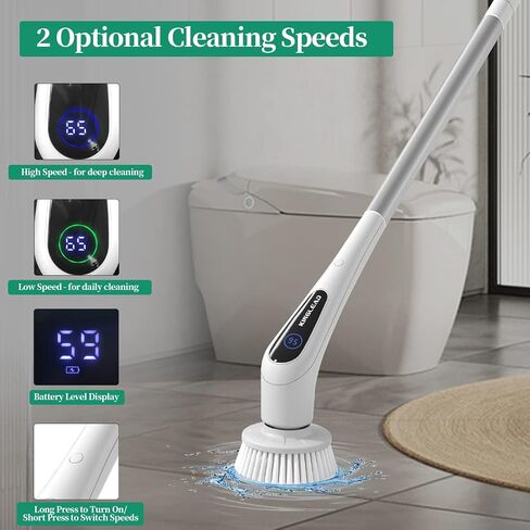 Electric Spin Scrubber, 2024 New Cordless Cleaning Brush, 380RPM-5 Replaceable Heads-1.5H Bathroom Power Scrubber Dual Speed with Adjustable & Detachable Handle for Bathtub Kitchen Floor Glass in Saudi Arabia