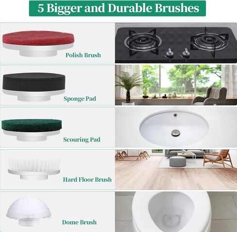Electric Spin Scrubber, 2024 New Cordless Cleaning Brush, 380RPM-5 Replaceable Heads-1.5H Bathroom Power Scrubber Dual Speed with Adjustable & Detachable Handle for Bathtub Kitchen Floor Glass in Saudi Arabia