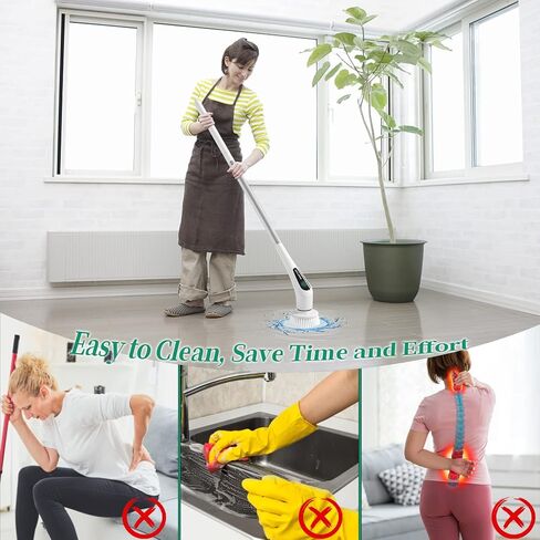 Electric Spin Scrubber, 2024 New Cordless Cleaning Brush, 380RPM-5 Replaceable Heads-1.5H Bathroom Power Scrubber Dual Speed with Adjustable & Detachable Handle for Bathtub Kitchen Floor Glass in Saudi Arabia