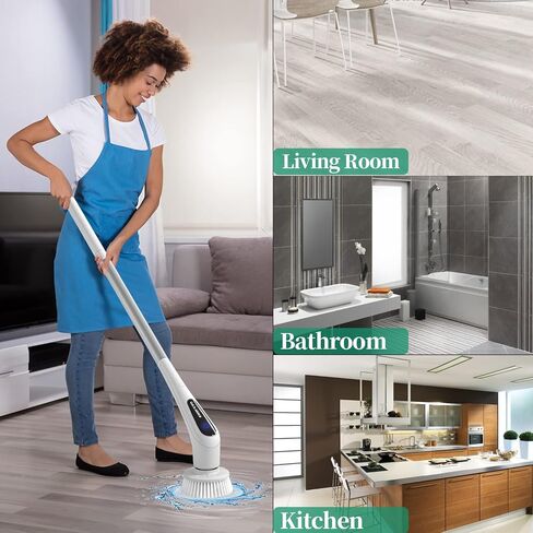 Electric Spin Scrubber, 2024 New Cordless Cleaning Brush, 380RPM-5 Replaceable Heads-1.5H Bathroom Power Scrubber Dual Speed with Adjustable & Detachable Handle for Bathtub Kitchen Floor Glass in Saudi Arabia