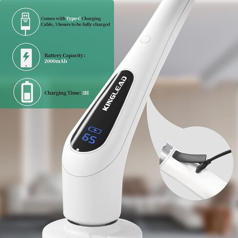 Electric Spin Scrubber, 2024 New Cordless Cleaning Brush, 380RPM-5 Replaceable Heads-1.5H Bathroom Power Scrubber Dual Speed with Adjustable & Detachable Handle for Bathtub Kitchen Floor Glass in Saudi Arabia