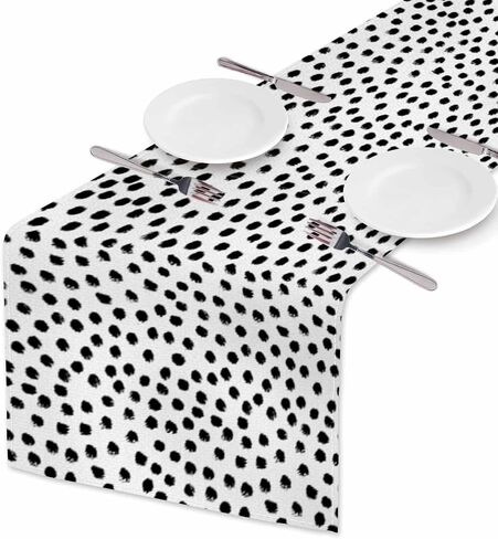 HOSNYE Table Runner Polka Dots,Brush Strokes Dots,Cotton Linen Table Runner Decoration for Kitchen Family Dinner Table Holiday Party Farmhouse Style 13 x 72 Inch in Kuwait