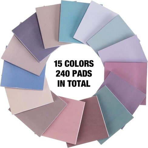240 Pads 3 x 3 Inch Sticky Notes Notepads Multi Bright Colors Self Sticky Pads Post Notes for Students Teachers School Office Supply Desk Accessory 15 Colors, 50 Sheets Each (Neon,Blank) in Saudi Arabia