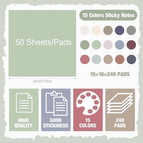 240 Pads 3 x 3 Inch Sticky Notes Notepads Multi Bright Colors Self Sticky Pads Post Notes for Students Teachers School Office Supply Desk Accessory 15 Colors, 50 Sheets Each (Neon,Blank) in Saudi Arabia