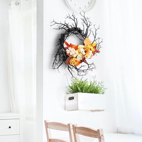 إكليل فرع زهرة بوهو من تشيرلاند مقاس 35.56 سم لتزيين الهالوين القوطي باللون الأسود والبرتقالي والبيج وزهرة جمجمة فرع الجدار للتعليق على شكل إكليل بوهو أنيق لباب المنزل وديكور فني للمنزل ومستلزمات الحفلات in Kuwait
