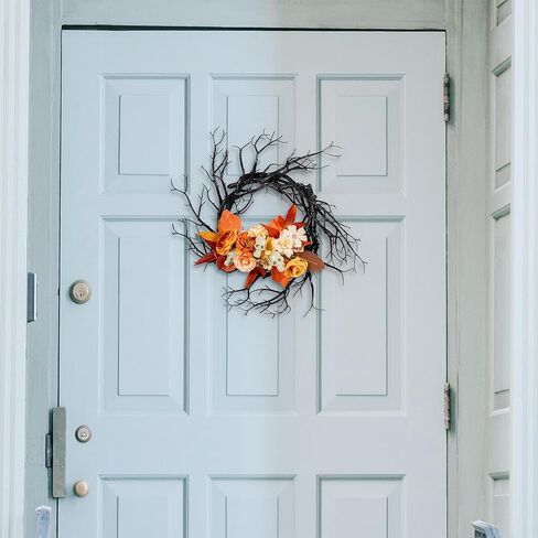 إكليل فرع زهرة بوهو من تشيرلاند مقاس 35.56 سم لتزيين الهالوين القوطي باللون الأسود والبرتقالي والبيج وزهرة جمجمة فرع الجدار للتعليق على شكل إكليل بوهو أنيق لباب المنزل وديكور فني للمنزل ومستلزمات الحفلات in Kuwait
