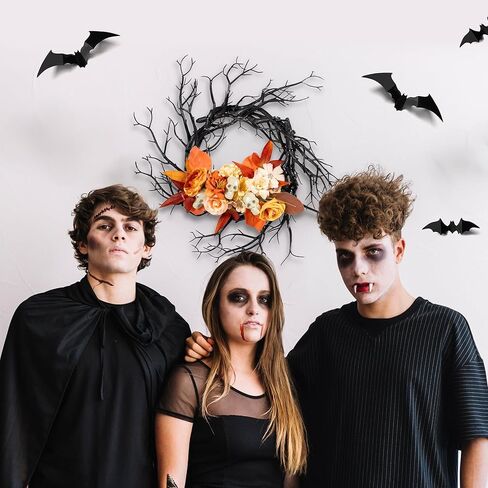 إكليل فرع زهرة بوهو من تشيرلاند مقاس 35.56 سم لتزيين الهالوين القوطي باللون الأسود والبرتقالي والبيج وزهرة جمجمة فرع الجدار للتعليق على شكل إكليل بوهو أنيق لباب المنزل وديكور فني للمنزل ومستلزمات الحفلات in Kuwait