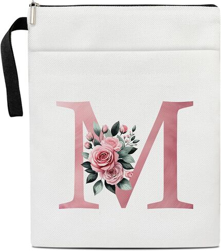 Initials A Book Sleeve with Zipper, Floral Book Sleeve for Book Lovers Gift for Teacher Librarian Bookworm Bookish, Personalised Gifts for Women, Monogrammed Book Protector Pouch Cover Case /01 in Saudi Arabia