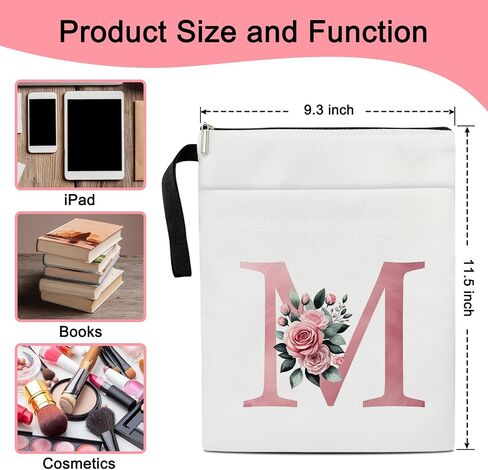 Initials A Book Sleeve with Zipper, Floral Book Sleeve for Book Lovers Gift for Teacher Librarian Bookworm Bookish, Personalised Gifts for Women, Monogrammed Book Protector Pouch Cover Case /01 in Saudi Arabia