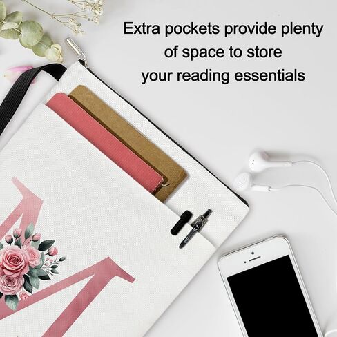 Initials A Book Sleeve with Zipper, Floral Book Sleeve for Book Lovers Gift for Teacher Librarian Bookworm Bookish, Personalised Gifts for Women, Monogrammed Book Protector Pouch Cover Case /01 in Saudi Arabia
