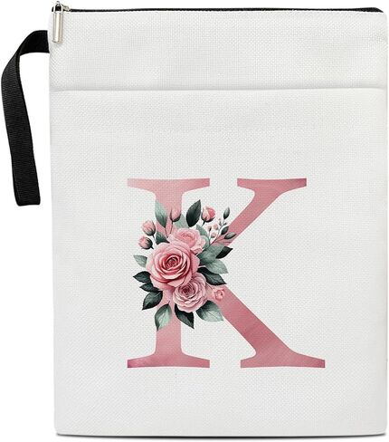 Initials A Book Sleeve with Zipper, Floral Book Sleeve for Book Lovers Gift for Teacher Librarian Bookworm Bookish, Personalised Gifts for Women, Monogrammed Book Protector Pouch Cover Case /01 in Saudi Arabia