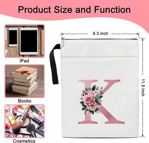 Initials A Book Sleeve with Zipper, Floral Book Sleeve for Book Lovers Gift for Teacher Librarian Bookworm Bookish, Personalised Gifts for Women, Monogrammed Book Protector Pouch Cover Case /01 in Saudi Arabia