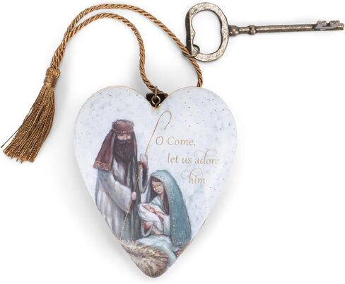 DEMDACO O Come Let Us Adore Him Blue 4 x 3 Resin Stone Art Heart Christmas Keepsake Figurine in Saudi Arabia