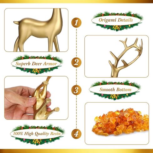 Wenqik 8 Pcs Christmas Reindeer Figurines Gold Deer Christmas Decor Xmas Sitting Standing Deer Statues Rustic Small Reindeer Sculpture for Home Living Room Cabinet Table Office Indoor Decoration Gift in Saudi Arabia