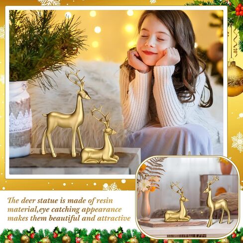 Wenqik 8 Pcs Christmas Reindeer Figurines Gold Deer Christmas Decor Xmas Sitting Standing Deer Statues Rustic Small Reindeer Sculpture for Home Living Room Cabinet Table Office Indoor Decoration Gift in Saudi Arabia