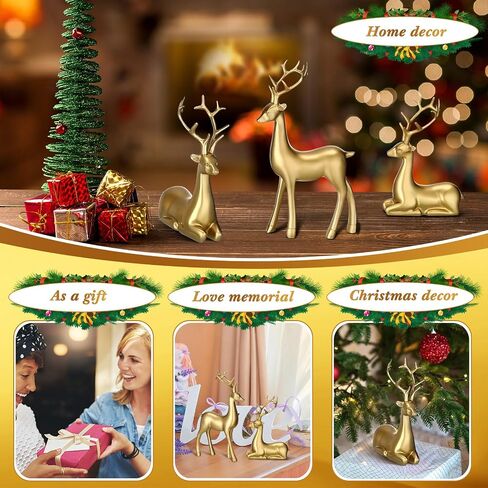 Wenqik 8 Pcs Christmas Reindeer Figurines Gold Deer Christmas Decor Xmas Sitting Standing Deer Statues Rustic Small Reindeer Sculpture for Home Living Room Cabinet Table Office Indoor Decoration Gift in Saudi Arabia