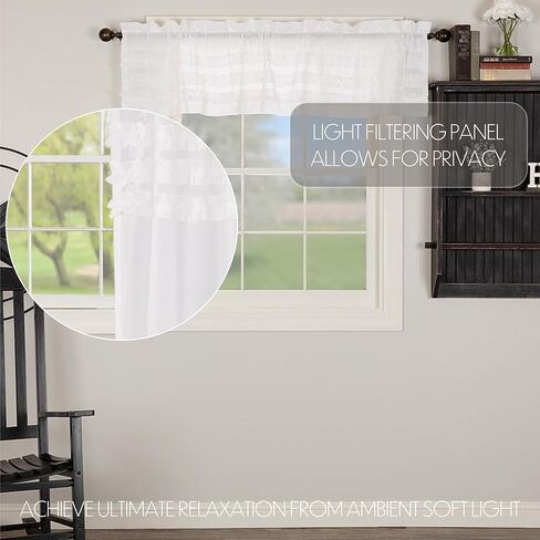 ستائر نافذة المطبخ ذات الجيب الأبيض من VHC Brands Farmhouse مقاس 40.64 سم × 152.4 سم in Kuwait