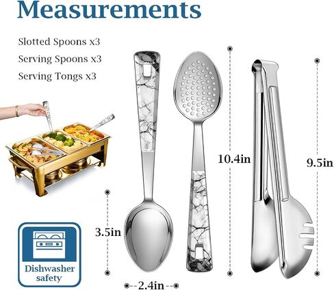 Stainless Steel Metal Serving Utensils - Large Serving sets-10" Spoons, 10" Slotted Spoons and 9" Tongs by Teivio (Silver, Set of 12) in Saudi Arabia