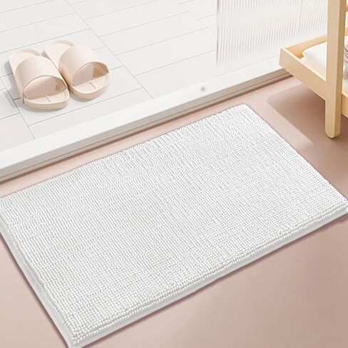 2PCS Memory Foam Bathroom Rug 20"×32",Thick Soft Absorbent Chenille, Rubber Backing Quick Dry Microfiber Mats, Water Absorbent Rain Showers and Under The Sink(Bright White) in Saudi Arabia